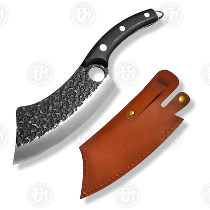 Premium Viking Forged Damascus Boning Cleaver with Rosewood Stand