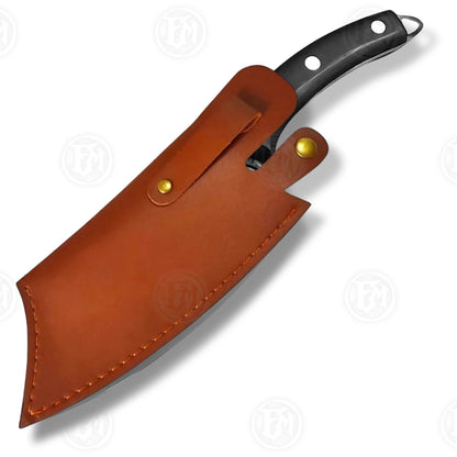 Premium Viking Forged Damascus Boning Cleaver with Rosewood Stand