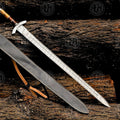 Premium Viking Damascus Sword Replica with Ash Wood Plaque