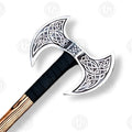 Premium Viking Double-Headed Axe with Oak Display Stand