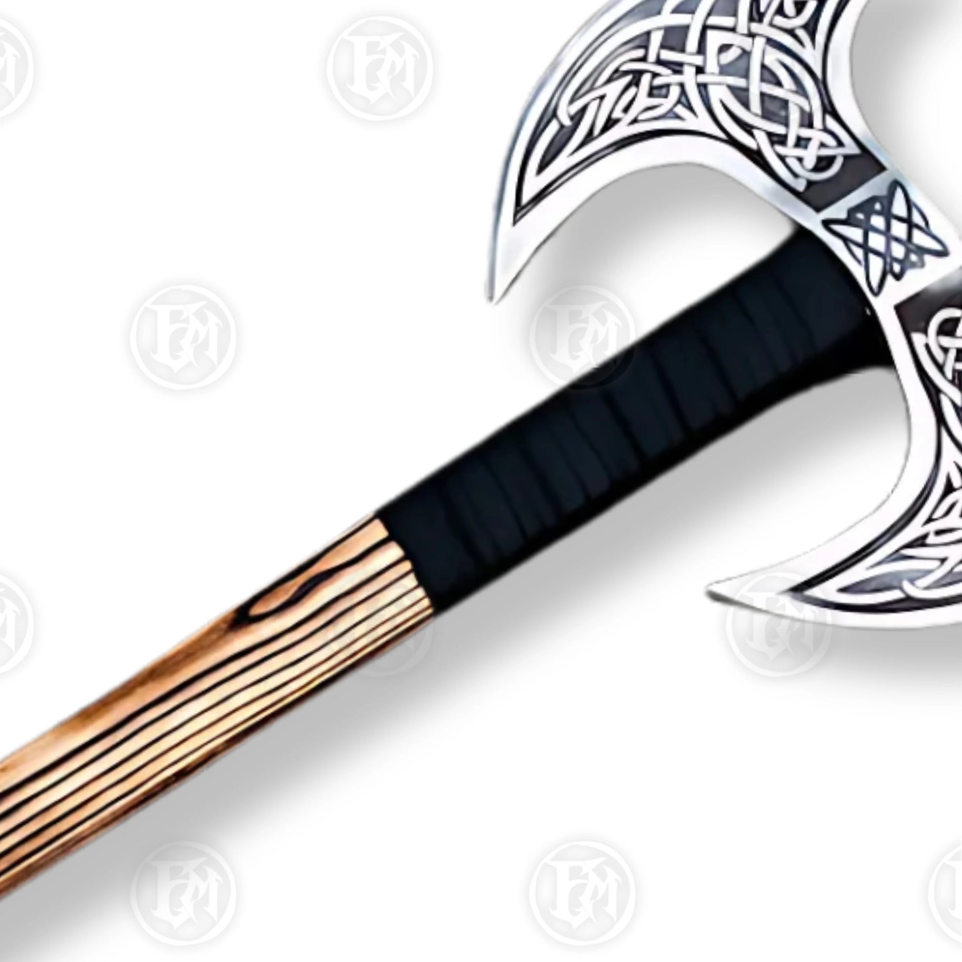 Premium Viking Double-Headed Axe with Oak Display Stand