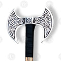 Premium Viking Double-Headed Axe with Oak Display Stand