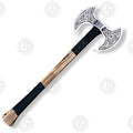 Premium Viking Double-Headed Axe with Oak Display Stand