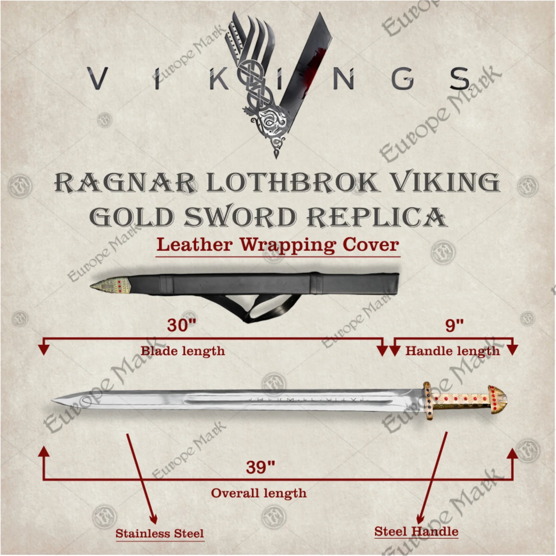 Viking Gold Edition Sword Replica – King Ragnar Lothbrok's Blade