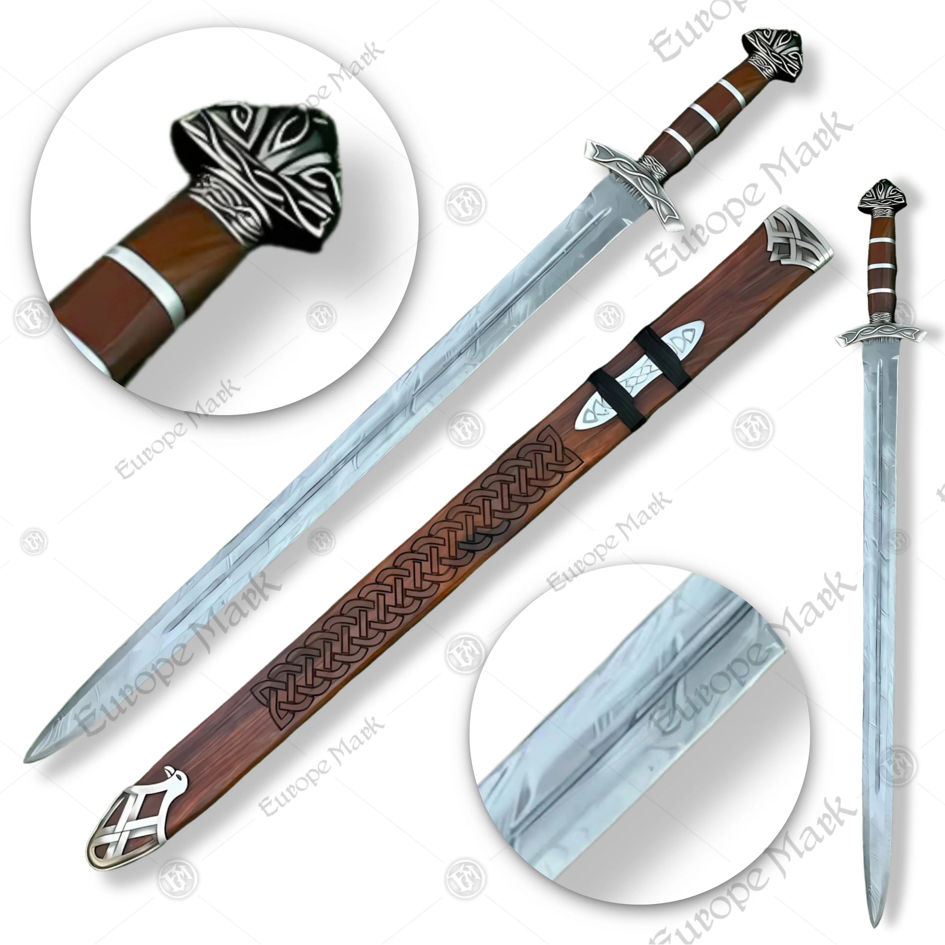 Premium Viking Heritage Damascus Sword Replica with Runic Scabbard