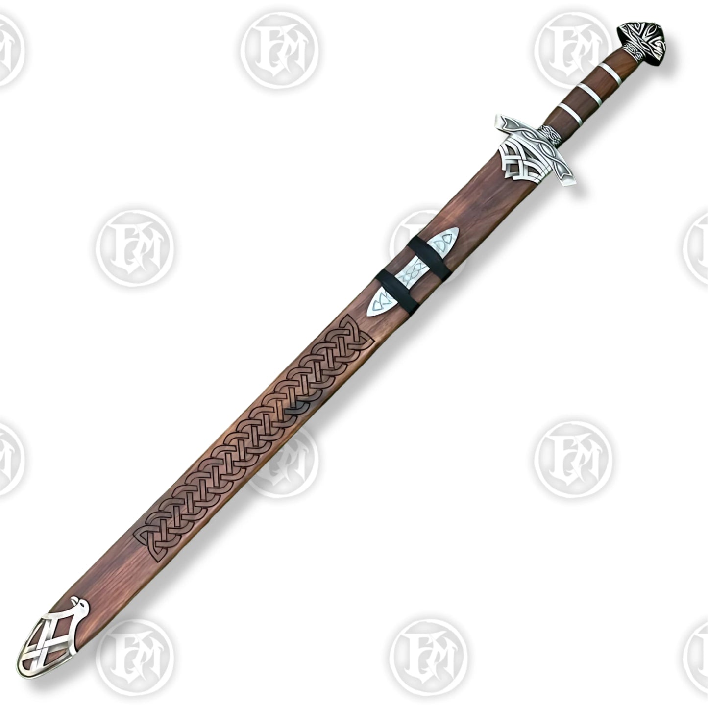 Premium Viking Heritage Damascus Sword Replica with Runic Scabbard