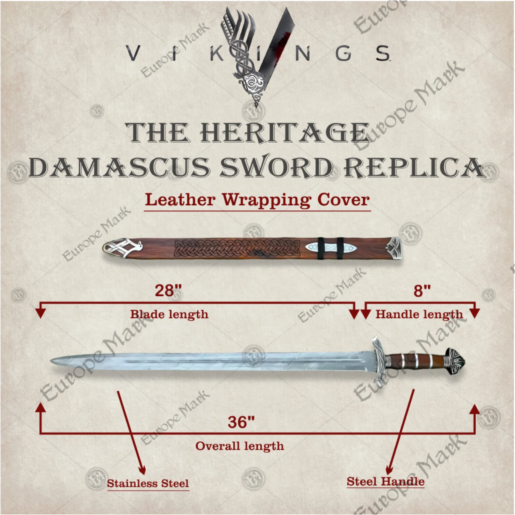 Premium Viking Heritage Damascus Sword Replica with Runic Scabbard