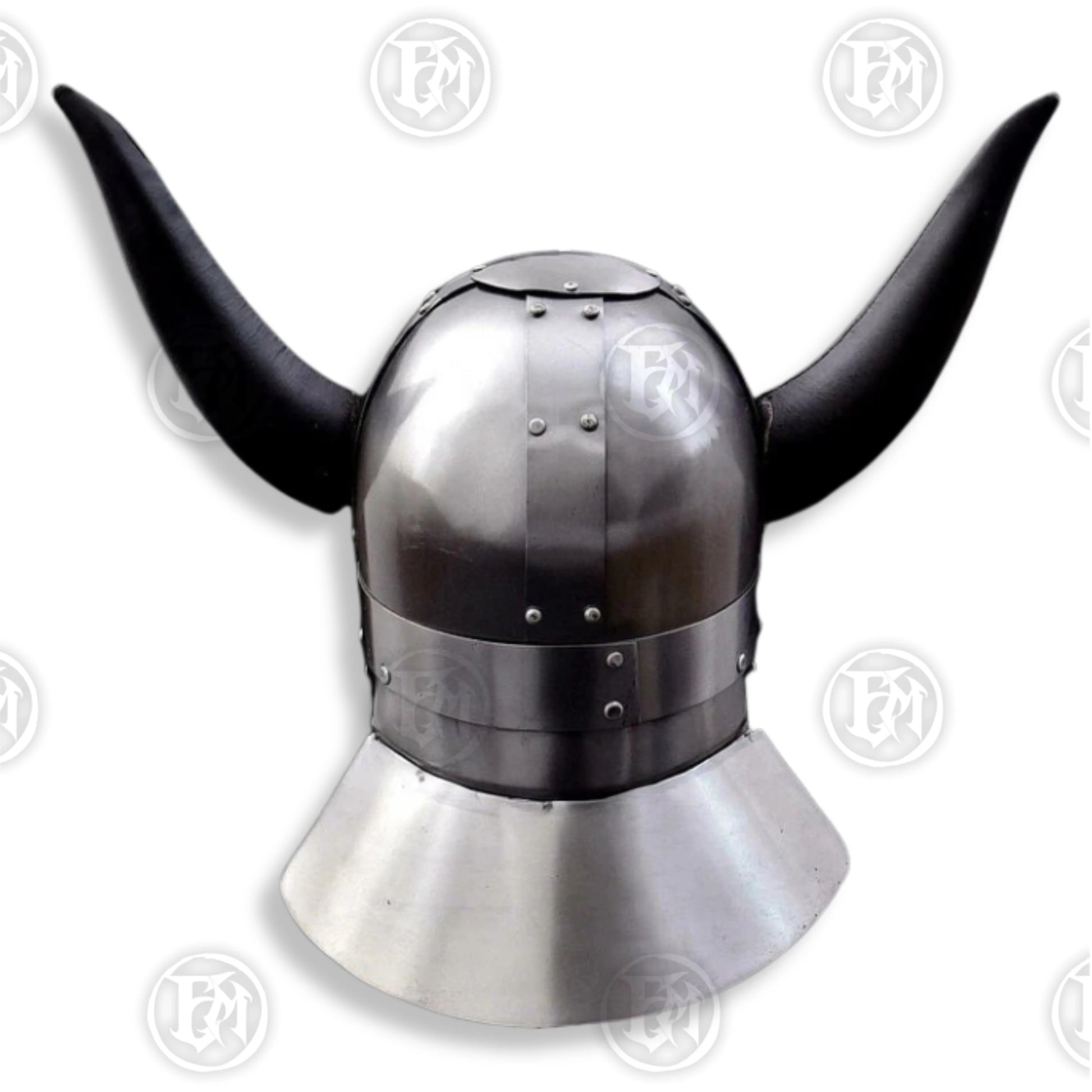 Premium Viking Horned Saga Helmet Replica with Mahogany Stand