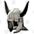 Premium Viking Horned Saga Helmet Replica with Mahogany Stand