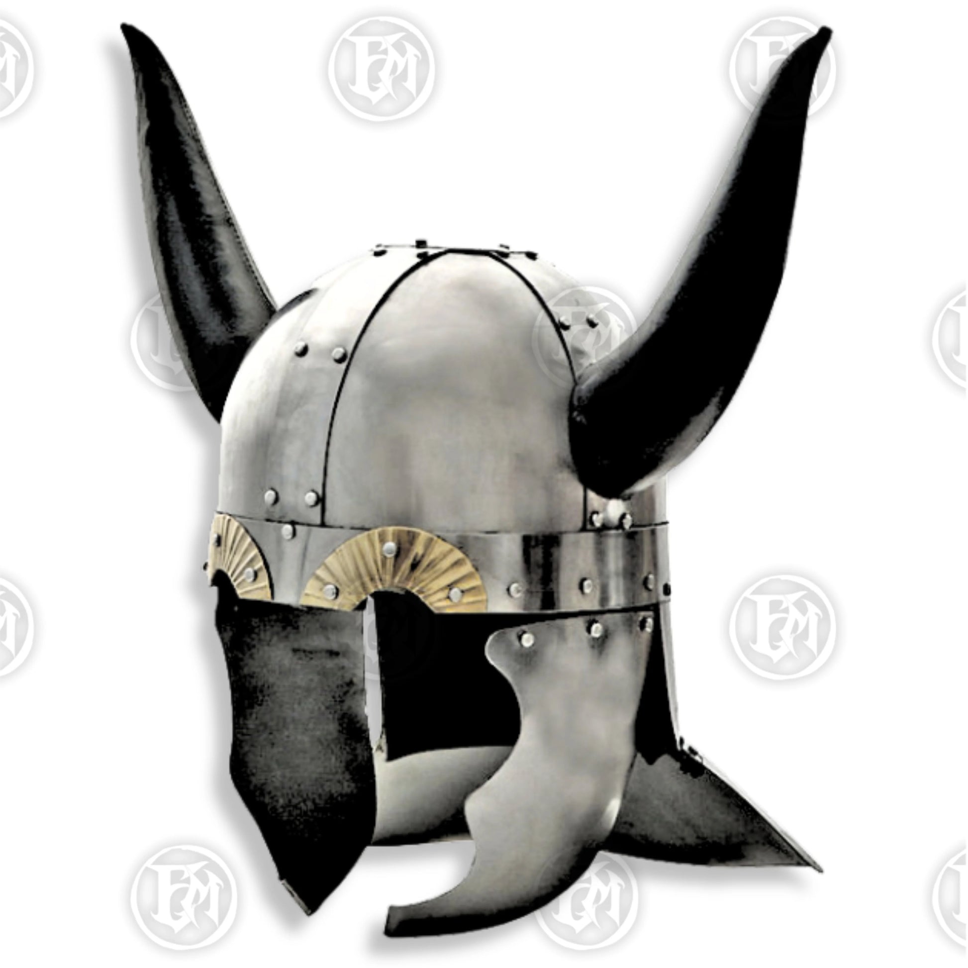 Premium Viking Horned Saga Helmet Replica with Mahogany Stand