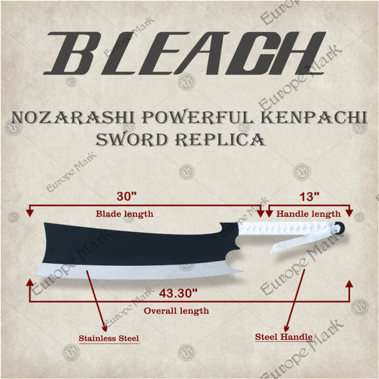 Premium Zaraki Nozarashi Shikai Sword Replica Bleach with Mahogany Stand.